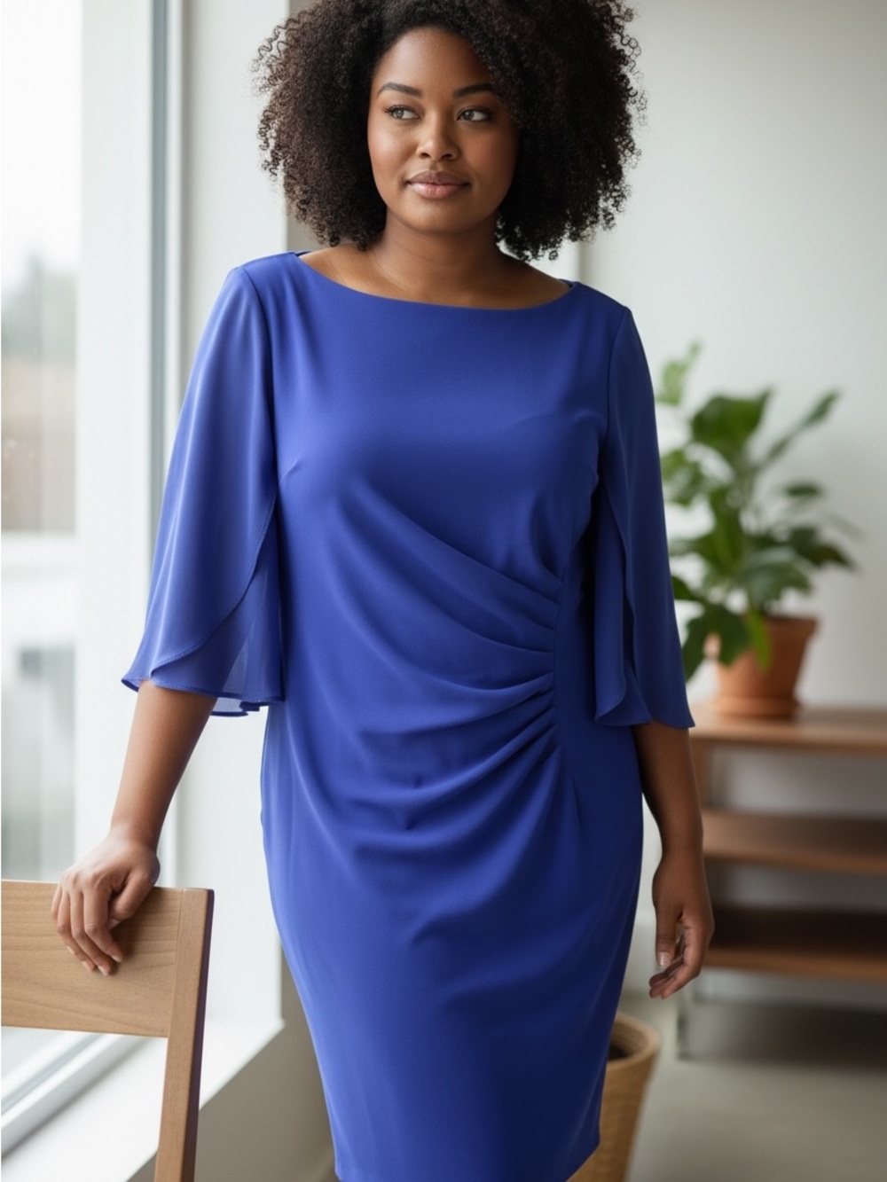 DKNY Cobalt Blue Draped Midi Dress